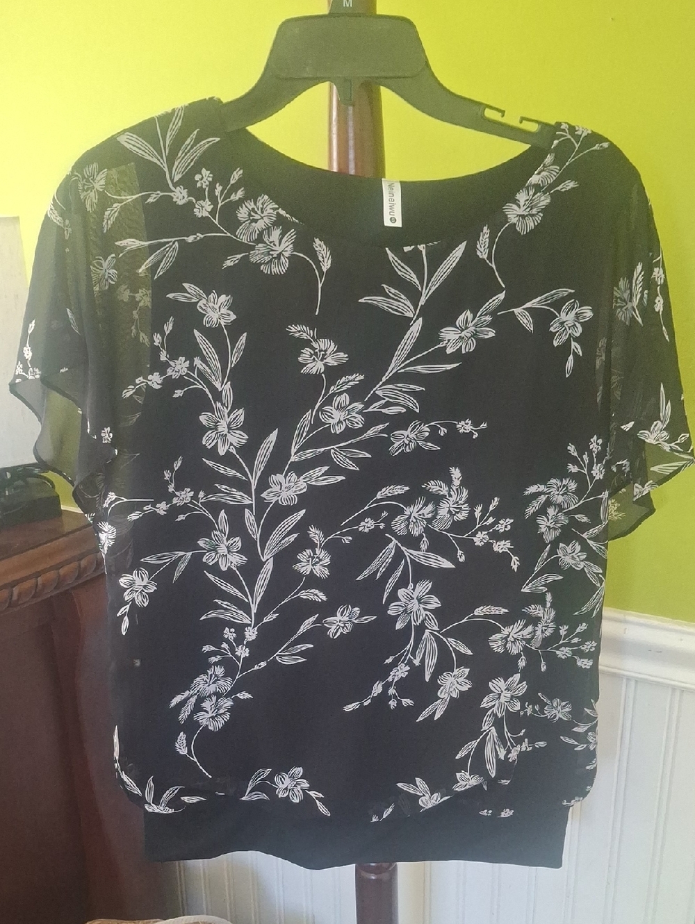 Black Floral Print Blouse - Lightweight Women's Top